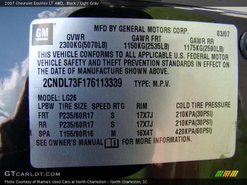 Black / Light Gray 2007 Chevrolet Equinox LT AWD