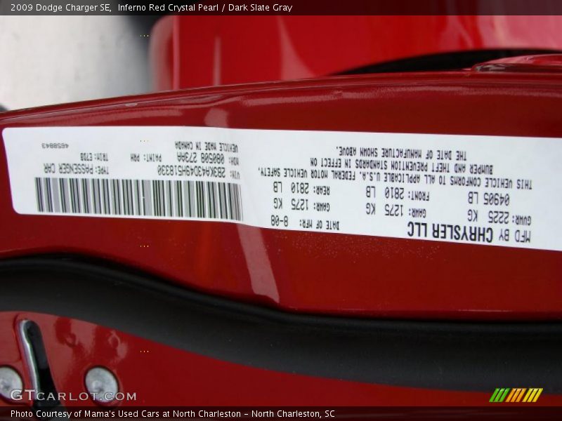 Inferno Red Crystal Pearl / Dark Slate Gray 2009 Dodge Charger SE