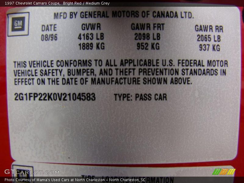 Bright Red / Medium Grey 1997 Chevrolet Camaro Coupe