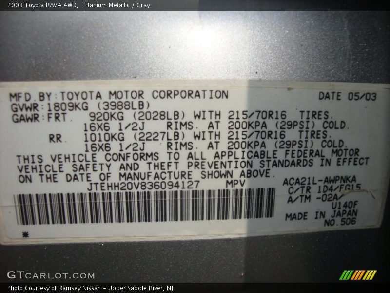 Titanium Metallic / Gray 2003 Toyota RAV4 4WD