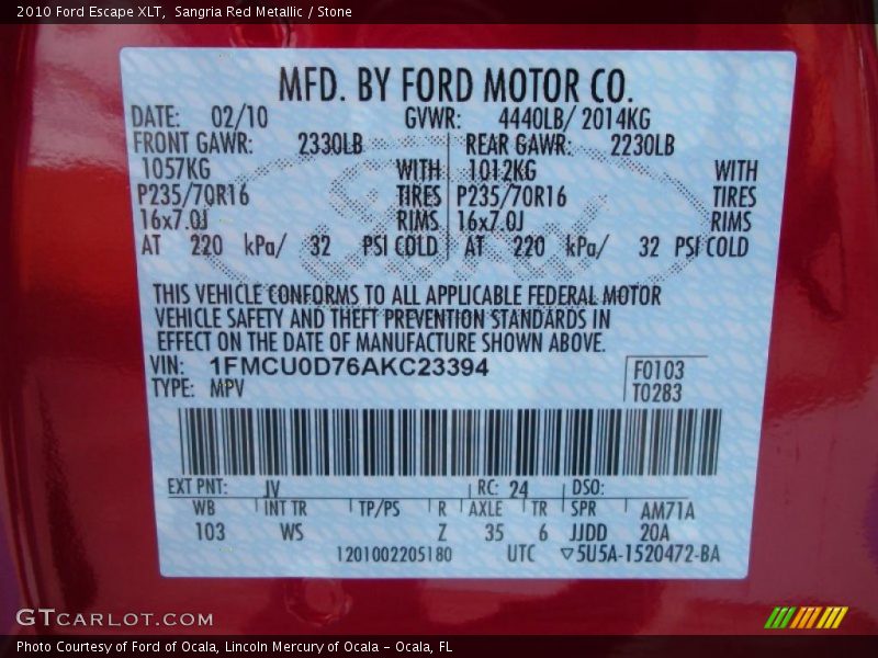 Sangria Red Metallic / Stone 2010 Ford Escape XLT