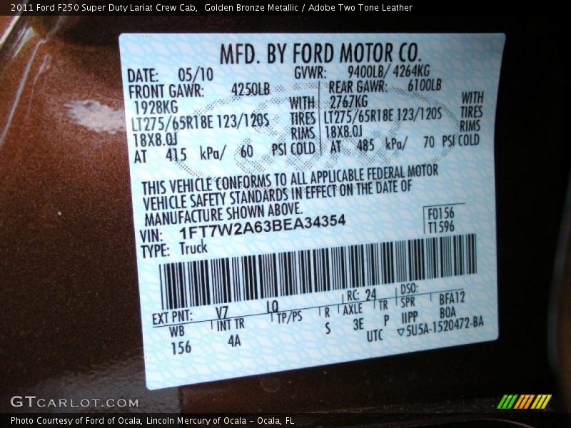 Golden Bronze Metallic / Adobe Two Tone Leather 2011 Ford F250 Super Duty Lariat Crew Cab