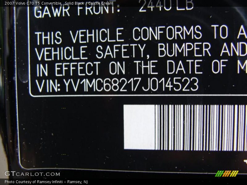 Solid Black / Calcite Cream 2007 Volvo C70 T5 Convertible