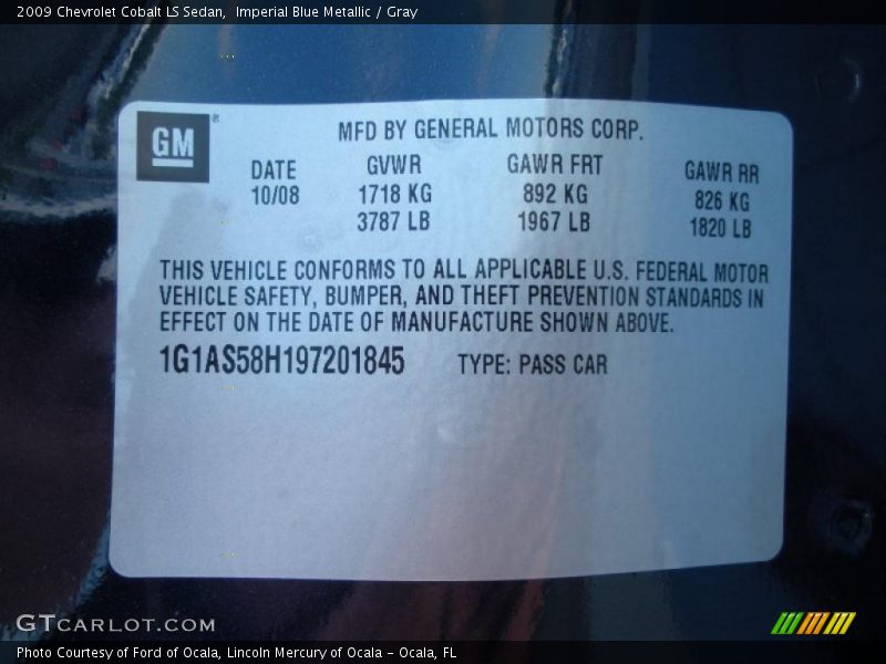Imperial Blue Metallic / Gray 2009 Chevrolet Cobalt LS Sedan