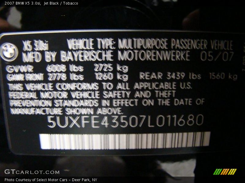 Jet Black / Tobacco 2007 BMW X5 3.0si