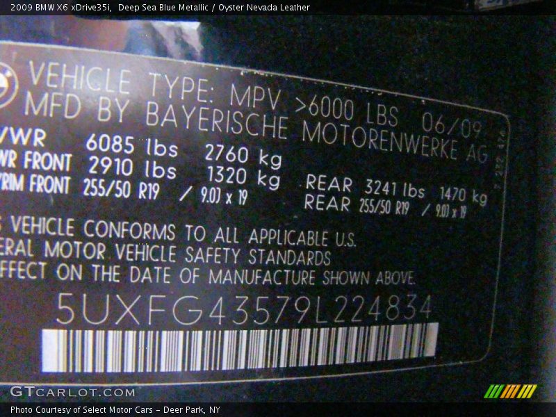 Deep Sea Blue Metallic / Oyster Nevada Leather 2009 BMW X6 xDrive35i