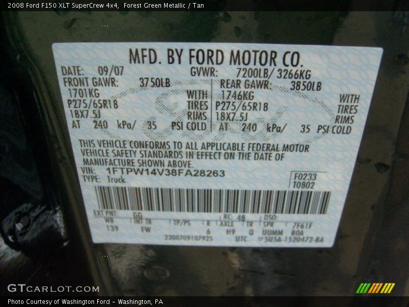 Forest Green Metallic / Tan 2008 Ford F150 XLT SuperCrew 4x4