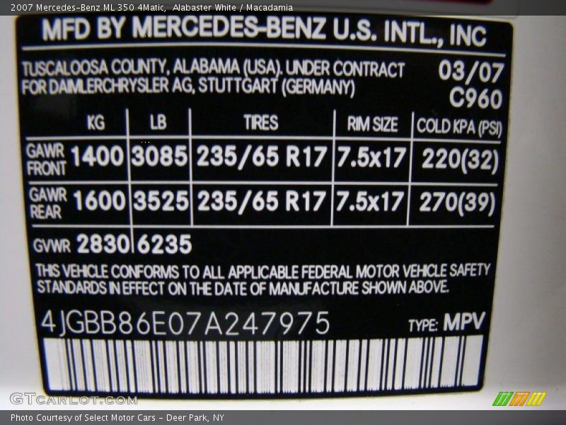 Alabaster White / Macadamia 2007 Mercedes-Benz ML 350 4Matic