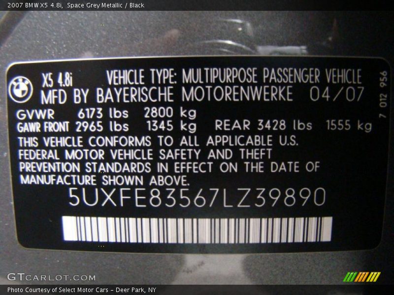 Space Grey Metallic / Black 2007 BMW X5 4.8i