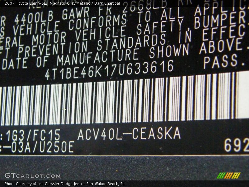 Magnetic Gray Metallic / Dark Charcoal 2007 Toyota Camry SE