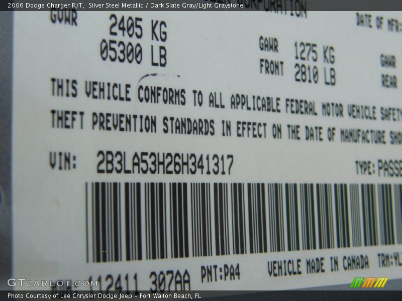 2006 Charger R/T Silver Steel Metallic Color Code PA4