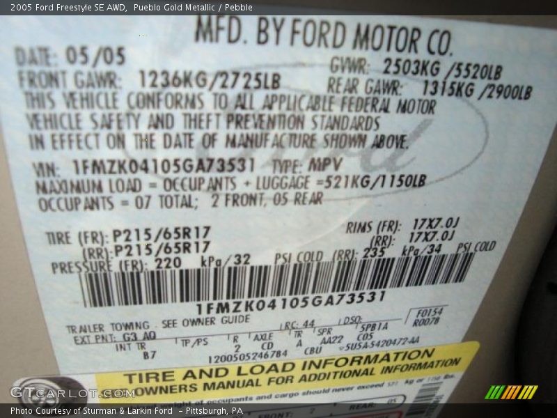 Pueblo Gold Metallic / Pebble 2005 Ford Freestyle SE AWD