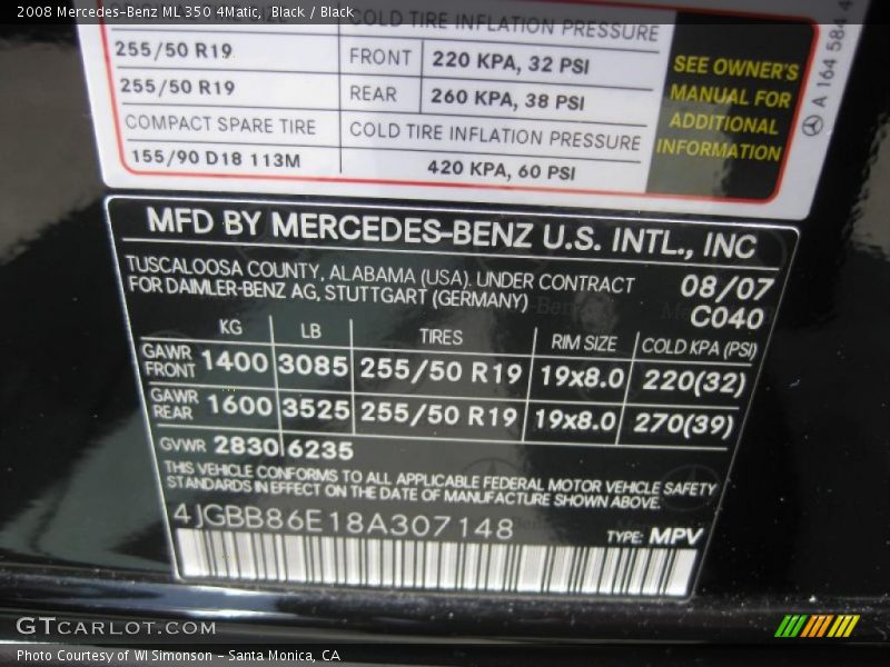 Black / Black 2008 Mercedes-Benz ML 350 4Matic