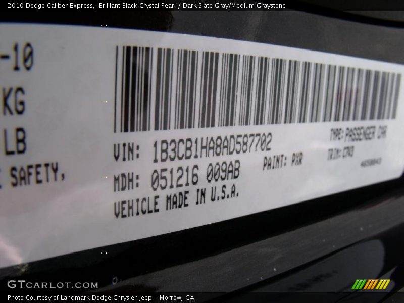 Brilliant Black Crystal Pearl / Dark Slate Gray/Medium Graystone 2010 Dodge Caliber Express