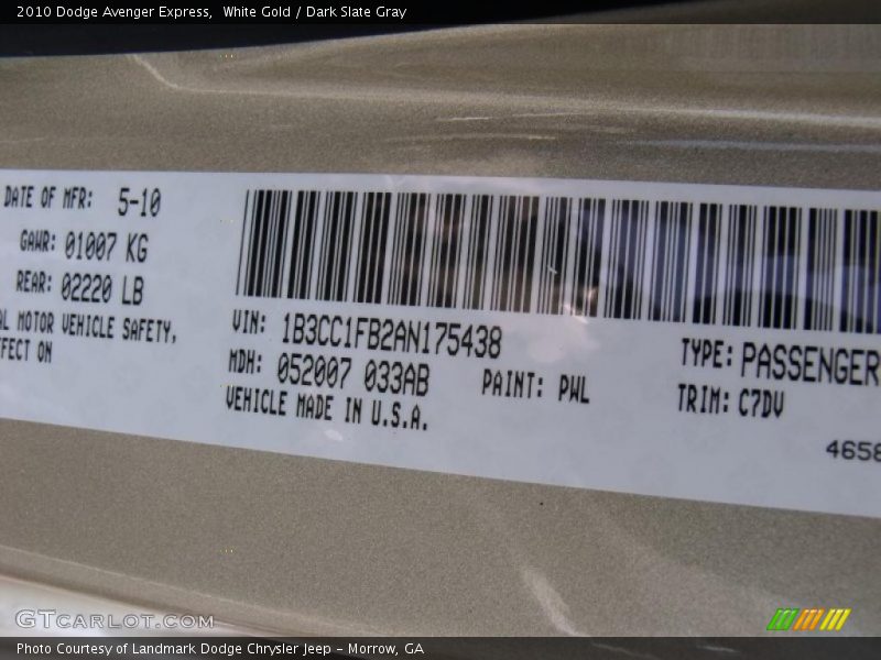 White Gold / Dark Slate Gray 2010 Dodge Avenger Express