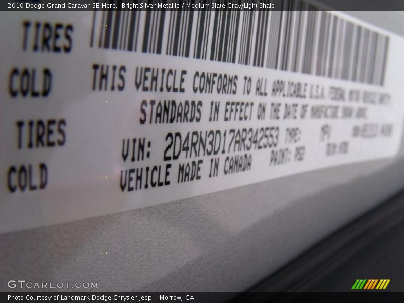 Bright Silver Metallic / Medium Slate Gray/Light Shale 2010 Dodge Grand Caravan SE Hero