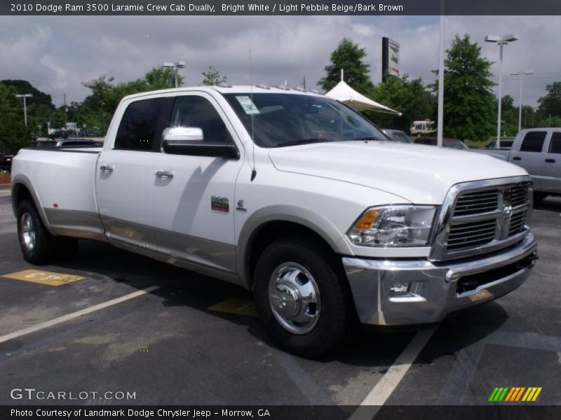 Bright White / Light Pebble Beige/Bark Brown 2010 Dodge Ram 3500 Laramie Crew Cab Dually