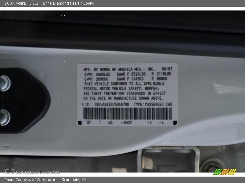 White Diamond Pearl / Ebony 2007 Acura TL 3.2