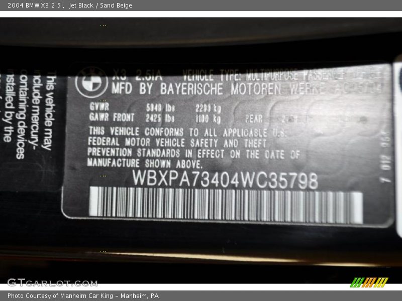 Jet Black / Sand Beige 2004 BMW X3 2.5i