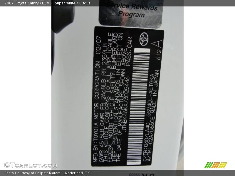 Super White / Bisque 2007 Toyota Camry XLE V6