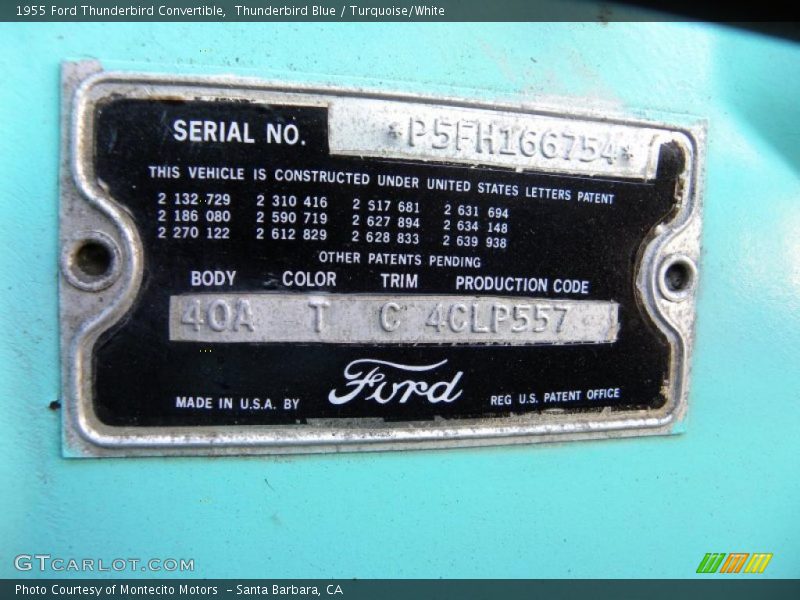 Thunderbird Blue / Turquoise/White 1955 Ford Thunderbird Convertible