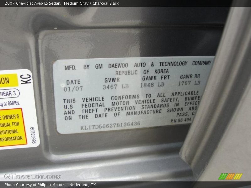 Medium Gray / Charcoal Black 2007 Chevrolet Aveo LS Sedan