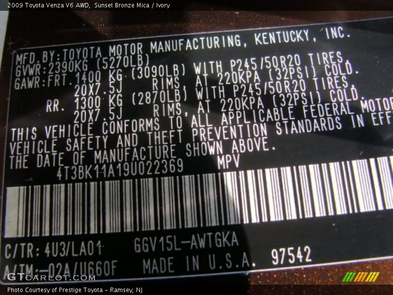 Sunset Bronze Mica / Ivory 2009 Toyota Venza V6 AWD