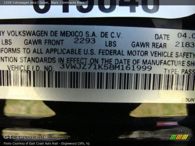 Black / Anthracite Black 2008 Volkswagen Jetta S Sedan