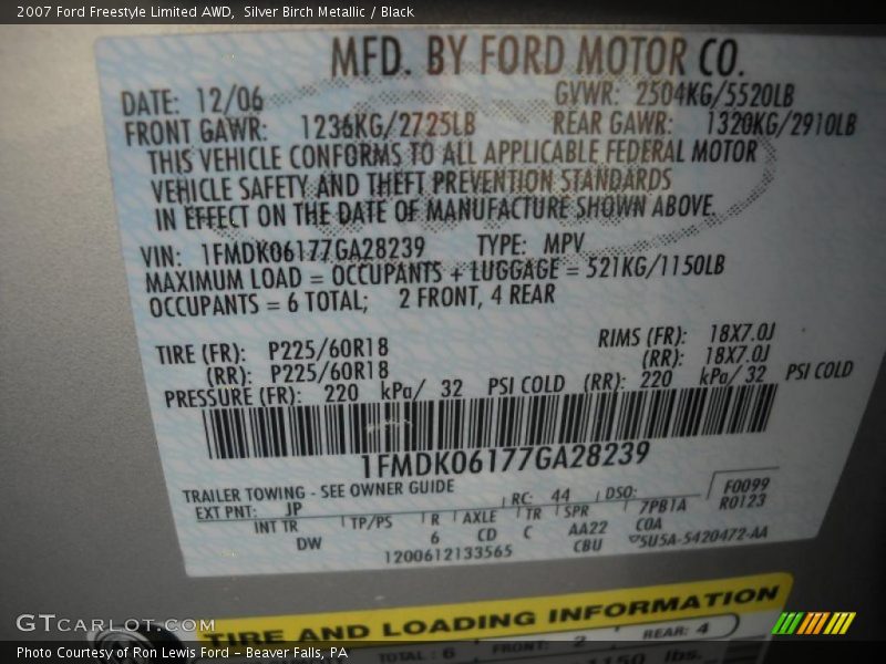 Silver Birch Metallic / Black 2007 Ford Freestyle Limited AWD
