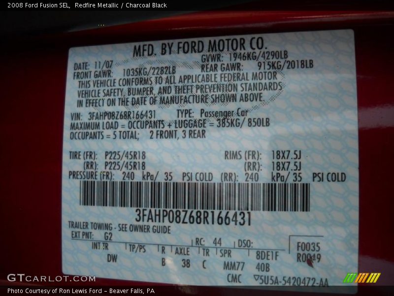 Redfire Metallic / Charcoal Black 2008 Ford Fusion SEL