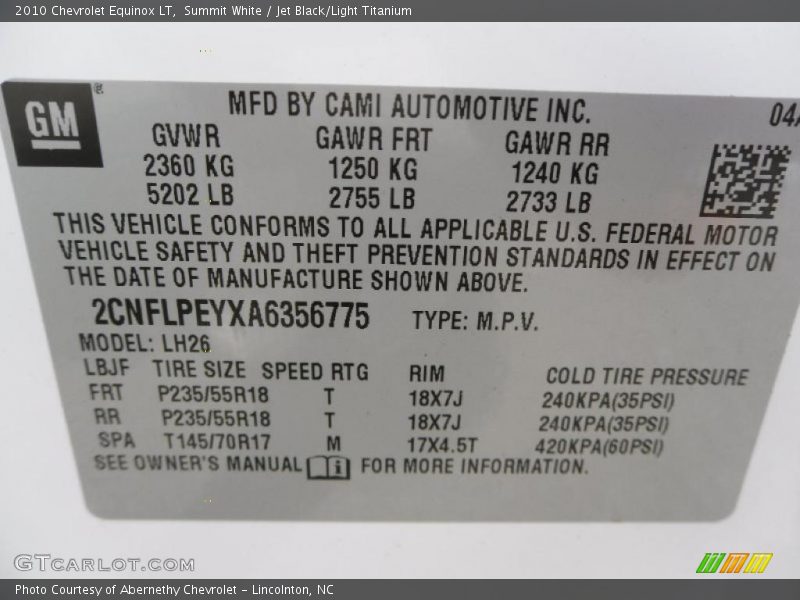 Summit White / Jet Black/Light Titanium 2010 Chevrolet Equinox LT