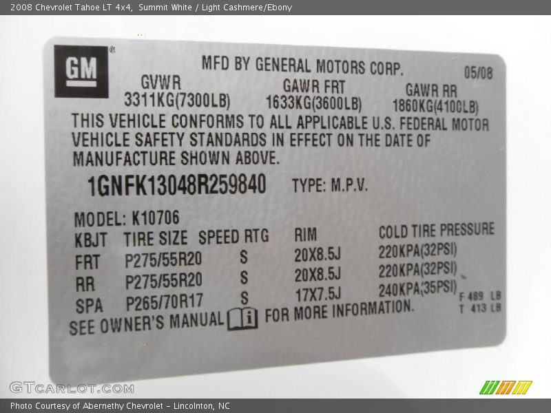 Summit White / Light Cashmere/Ebony 2008 Chevrolet Tahoe LT 4x4
