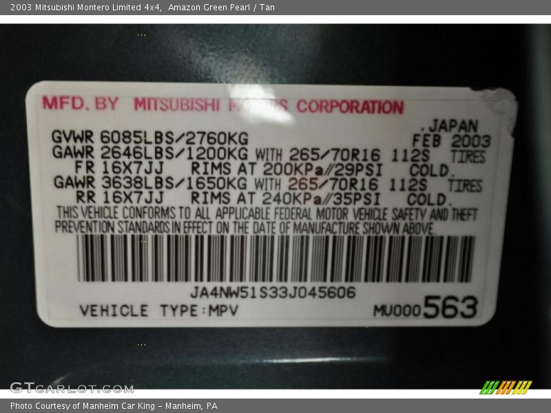 Amazon Green Pearl / Tan 2003 Mitsubishi Montero Limited 4x4