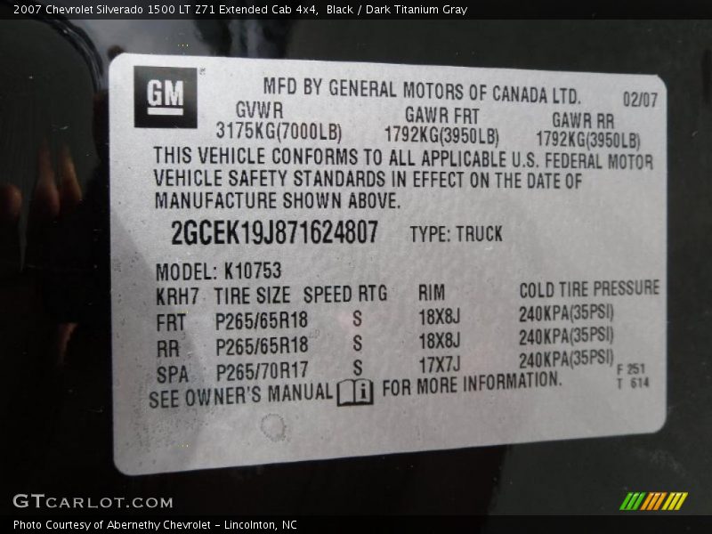 Black / Dark Titanium Gray 2007 Chevrolet Silverado 1500 LT Z71 Extended Cab 4x4