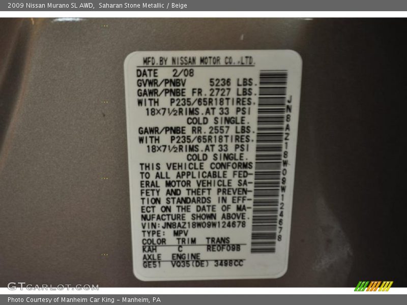 Saharan Stone Metallic / Beige 2009 Nissan Murano SL AWD