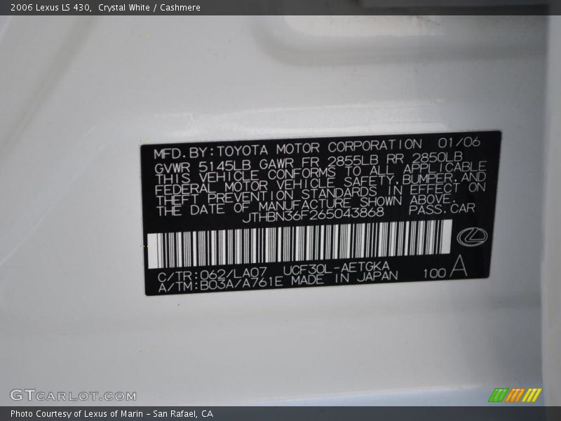 Crystal White / Cashmere 2006 Lexus LS 430