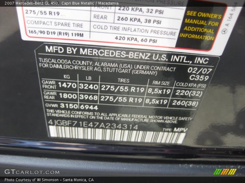 Capri Blue Metallic / Macadamia 2007 Mercedes-Benz GL 450
