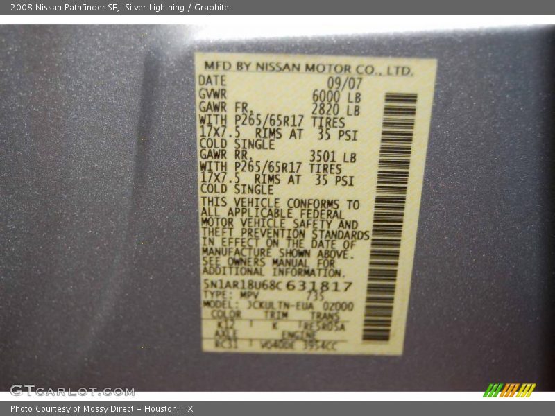Silver Lightning / Graphite 2008 Nissan Pathfinder SE