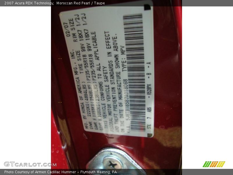 Moroccan Red Pearl / Taupe 2007 Acura RDX Technology