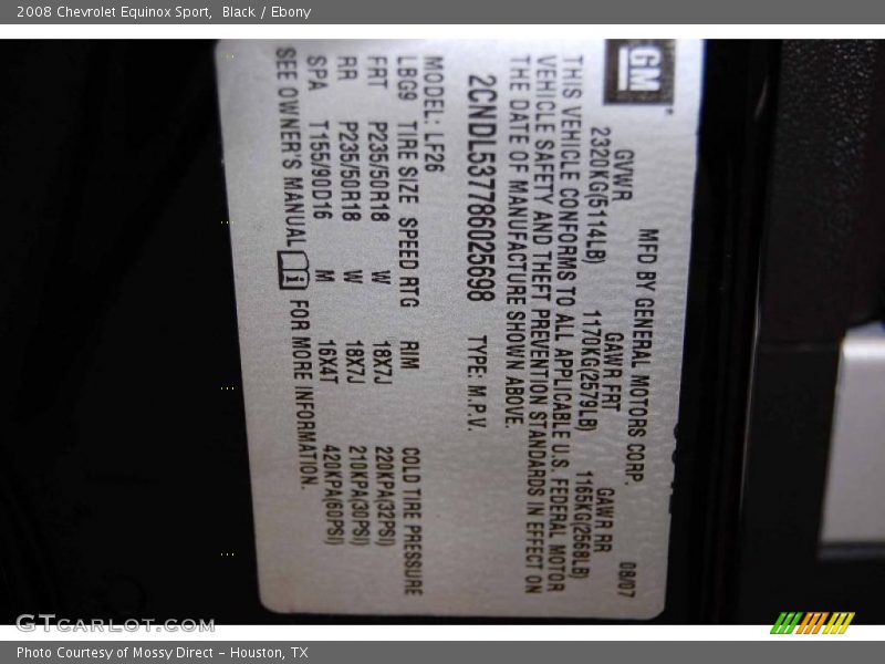 Black / Ebony 2008 Chevrolet Equinox Sport