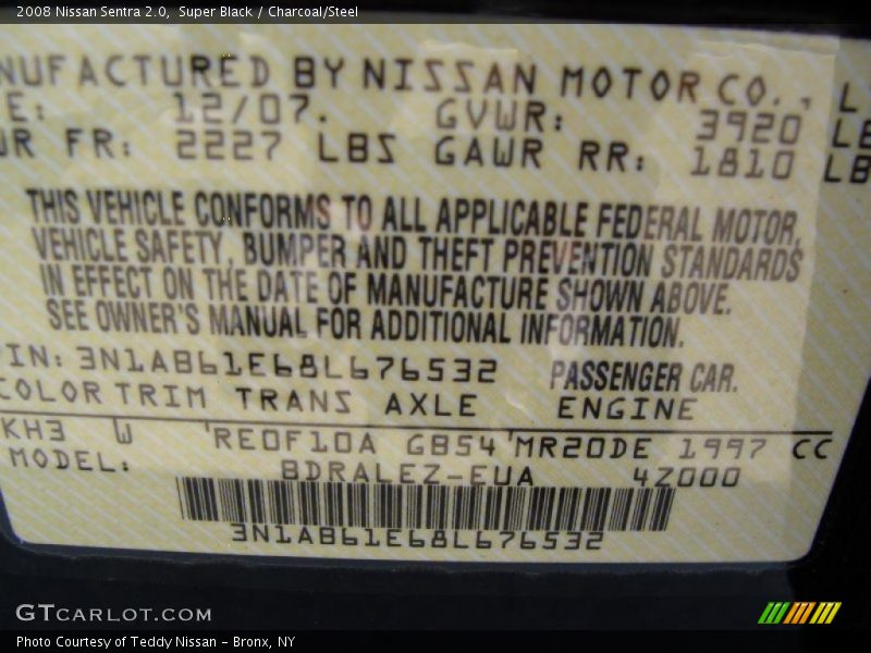 Super Black / Charcoal/Steel 2008 Nissan Sentra 2.0
