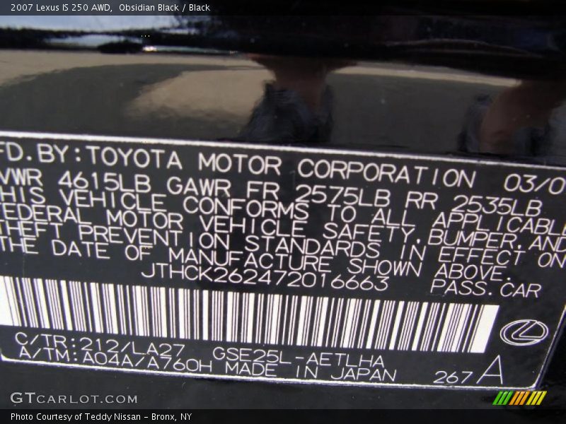 Obsidian Black / Black 2007 Lexus IS 250 AWD