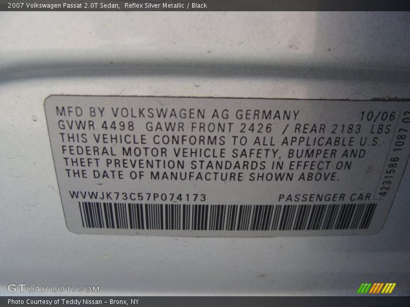 Reflex Silver Metallic / Black 2007 Volkswagen Passat 2.0T Sedan