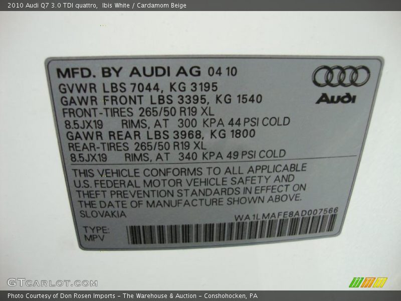 Ibis White / Cardamom Beige 2010 Audi Q7 3.0 TDI quattro