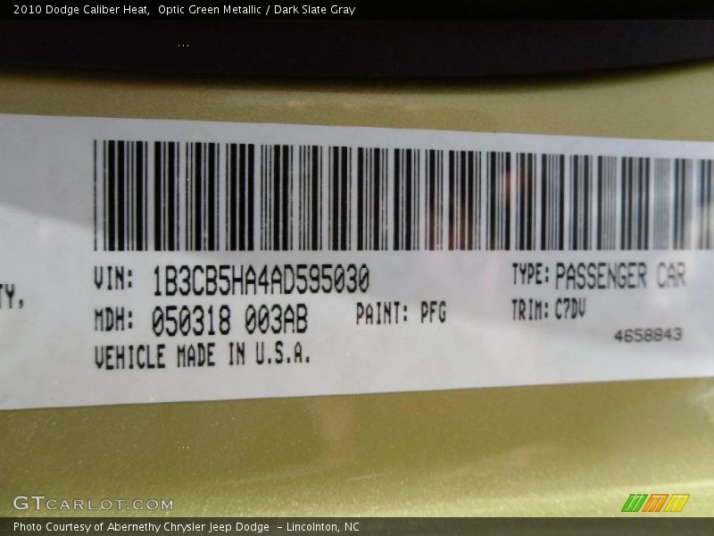 Optic Green Metallic / Dark Slate Gray 2010 Dodge Caliber Heat