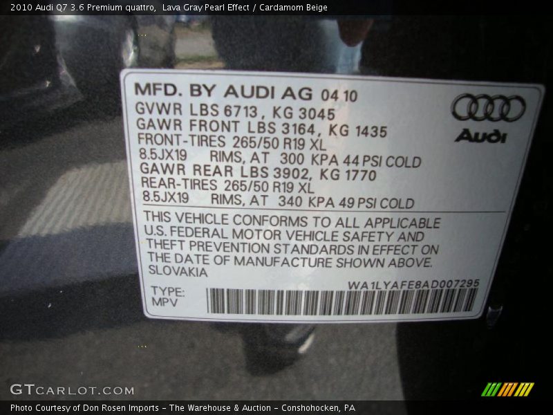 Lava Gray Pearl Effect / Cardamom Beige 2010 Audi Q7 3.6 Premium quattro