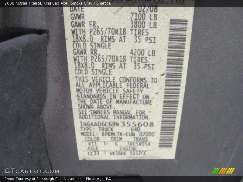 Smoke Gray / Charcoal 2008 Nissan Titan SE King Cab 4x4