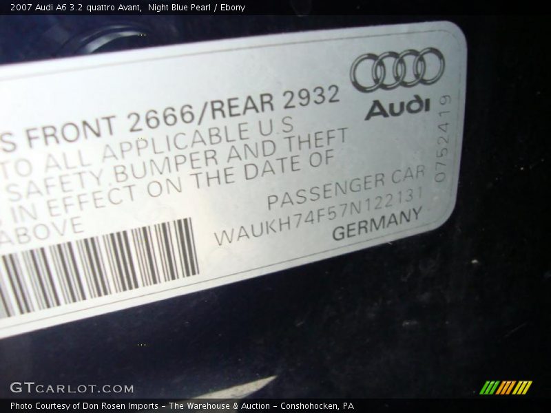 Night Blue Pearl / Ebony 2007 Audi A6 3.2 quattro Avant