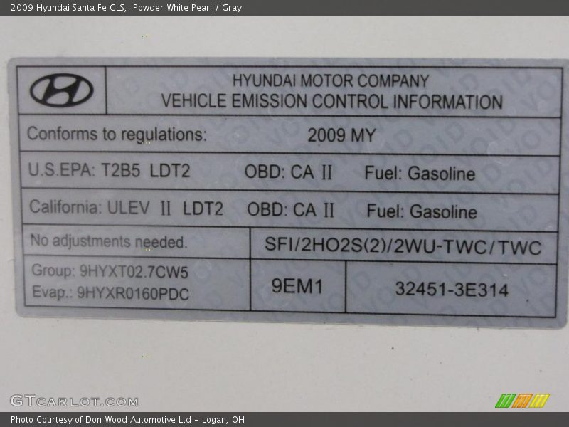 Powder White Pearl / Gray 2009 Hyundai Santa Fe GLS
