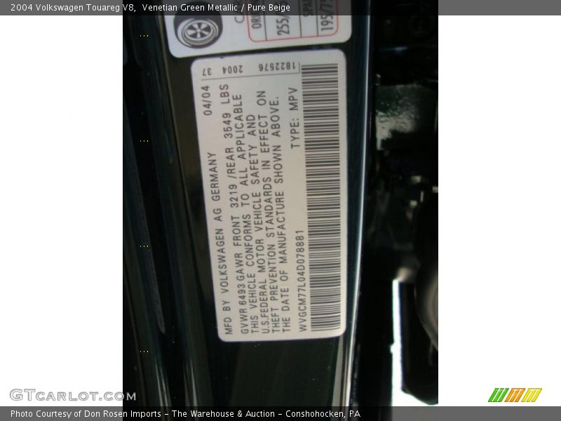 Venetian Green Metallic / Pure Beige 2004 Volkswagen Touareg V8